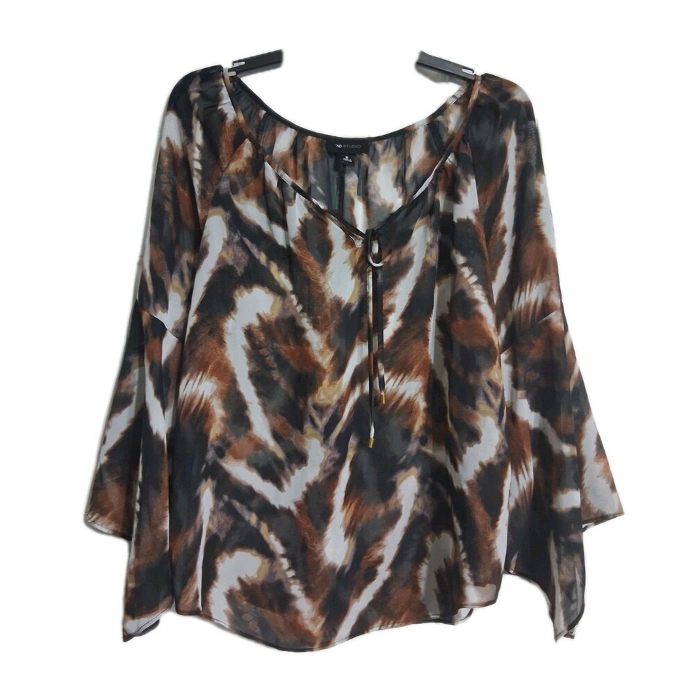 Women's AB Studio Sheer Animal Print Blouse Top Size M